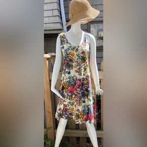 Indra summer cream and floral sleeveless dress small